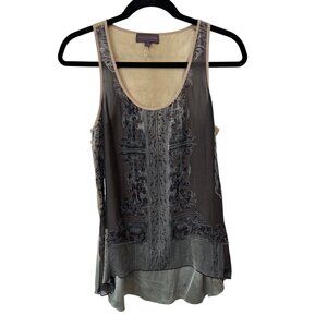 Hale Bob Printed Tank Top Size XS Sleeveless Scoop Neck Hi Low Beige Gray Summer